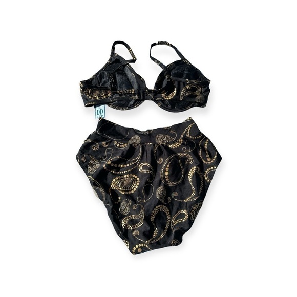 Vintage Endless Sun Bikini Black With Shimmering Gold Women’s Size XL DD Cup Top - Picture 7 of 8